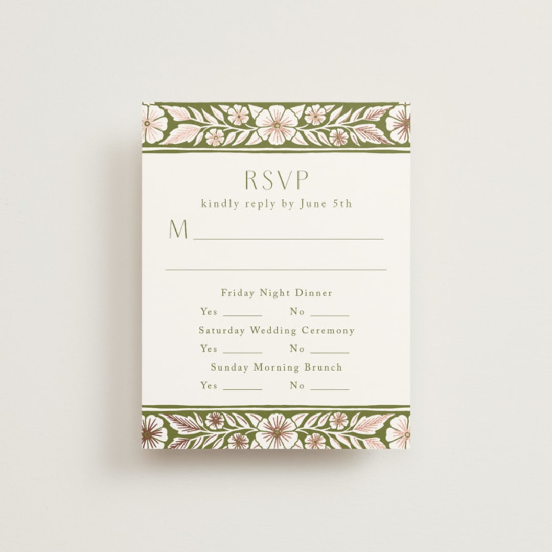 "Inlay Frame" - Foil-Pressed Multi-Event RSVP Cards in Avocado by Katharine Watson - Front