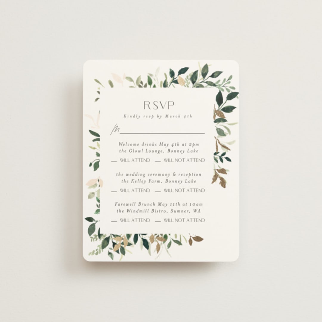 "Garden Serenity" - Foil-Pressed Multi-Event RSVP Cards in Greenery by Itsy Belle Studio - Front