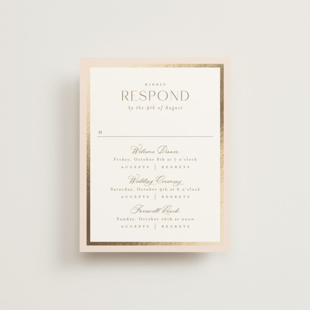 "Jardin" - Foil-Pressed Multi-Event RSVP Cards in Carnation by Everett Paper Goods - Front