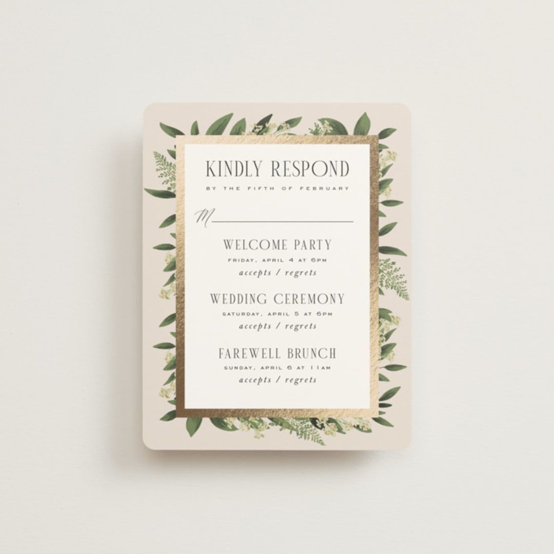 "Bliss" - Foil-Pressed Multi-Event RSVP Cards in Champagne by Leah Bisch - Front