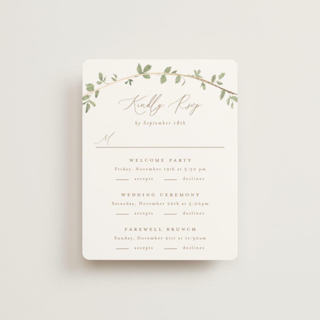 "Canopy" - Foil-Pressed Multi-Event RSVP Cards in Ivy by Everett Paper Goods - Front