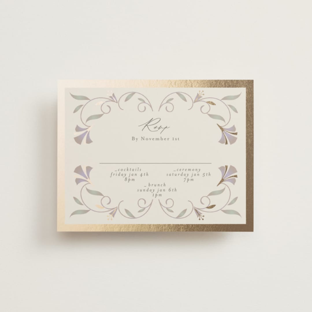 "Deco Nouveau" - Foil-Pressed Multi-Event RSVP Cards in Vanilla by Lori Wemple - Front