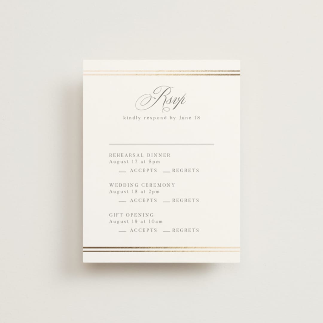 "Classic Elegance" - Foil-Pressed Multi-Event RSVP Cards in Pearl by Nicole Walsh - Front