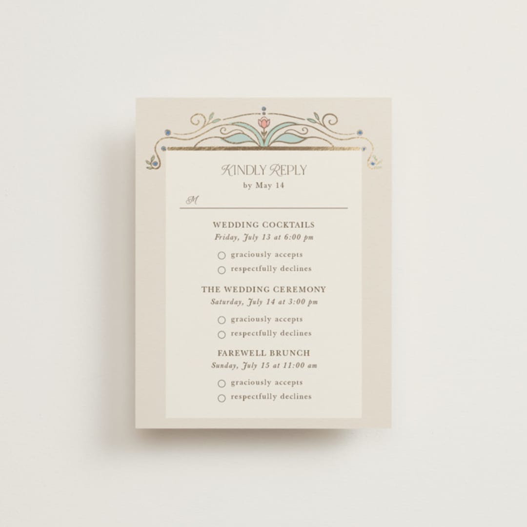 "Ornate Elegance" - Foil-Pressed Multi-Event RSVP Cards in Ivory by Maria Hilas-Louie - Front