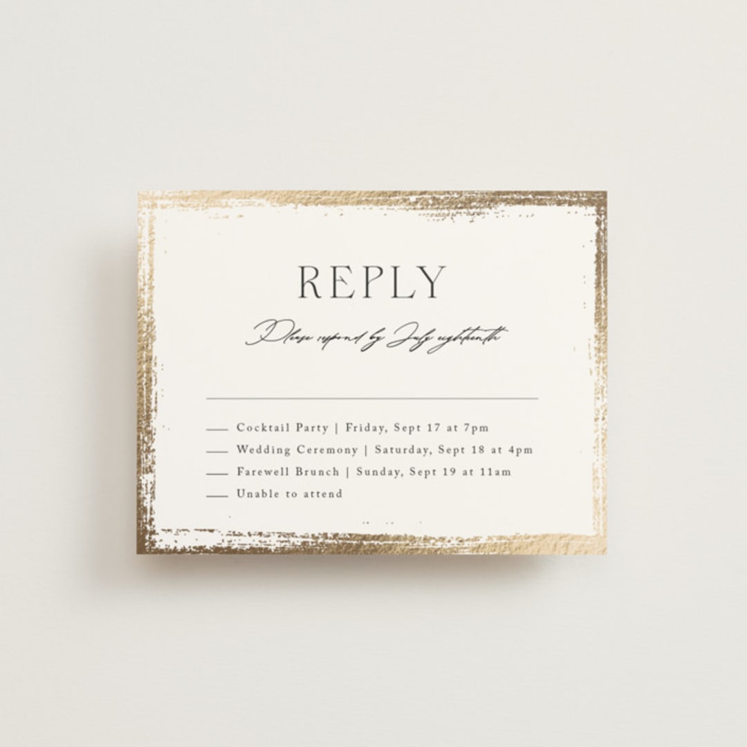 "Brushed Edge" - Foil-Pressed Multi-Event RSVP Cards in Silk by Kelly Schmidt - Front