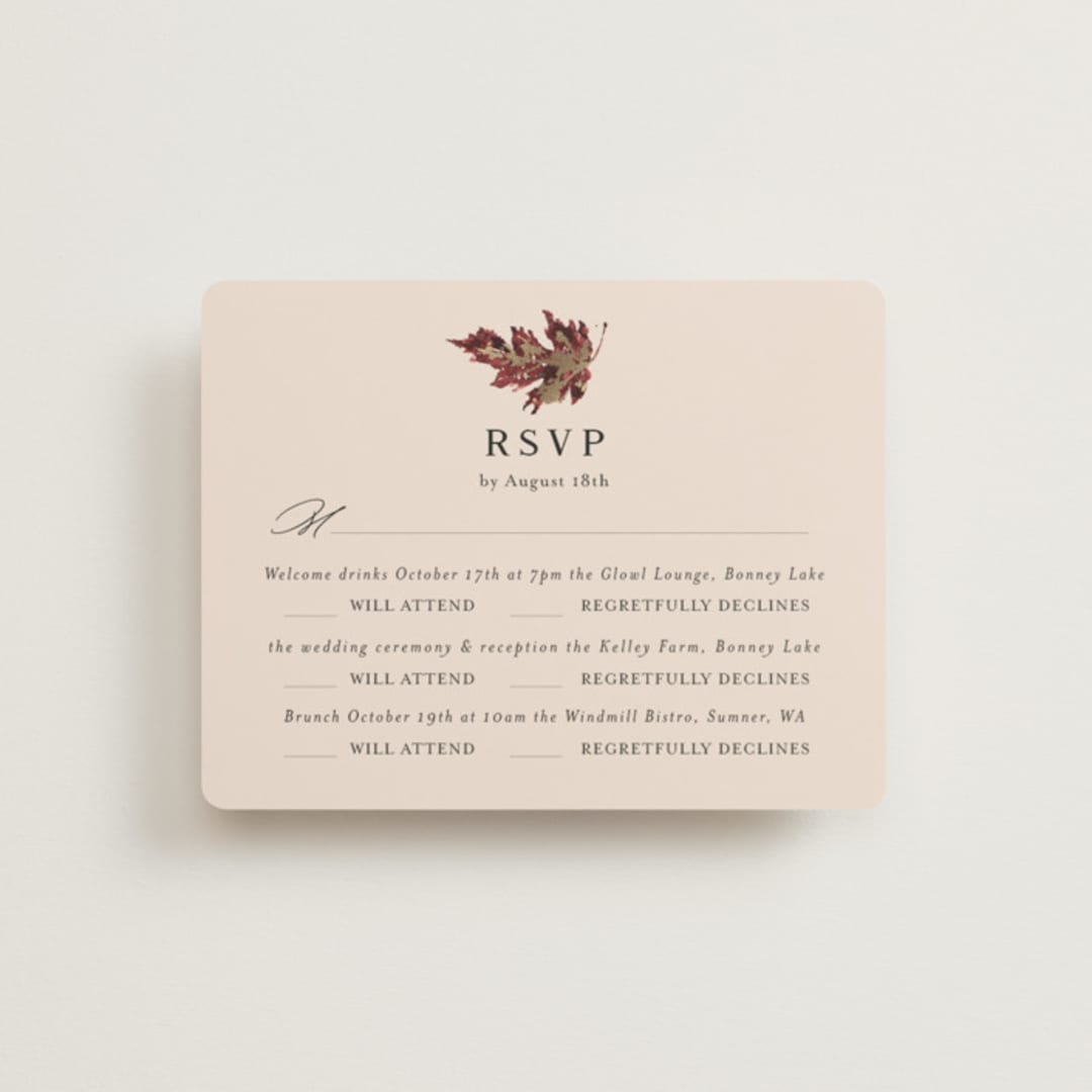 "Autumn Leafs" - Foil-Pressed Multi-Event RSVP Cards in Autumn by Itsy Belle Studio - Front