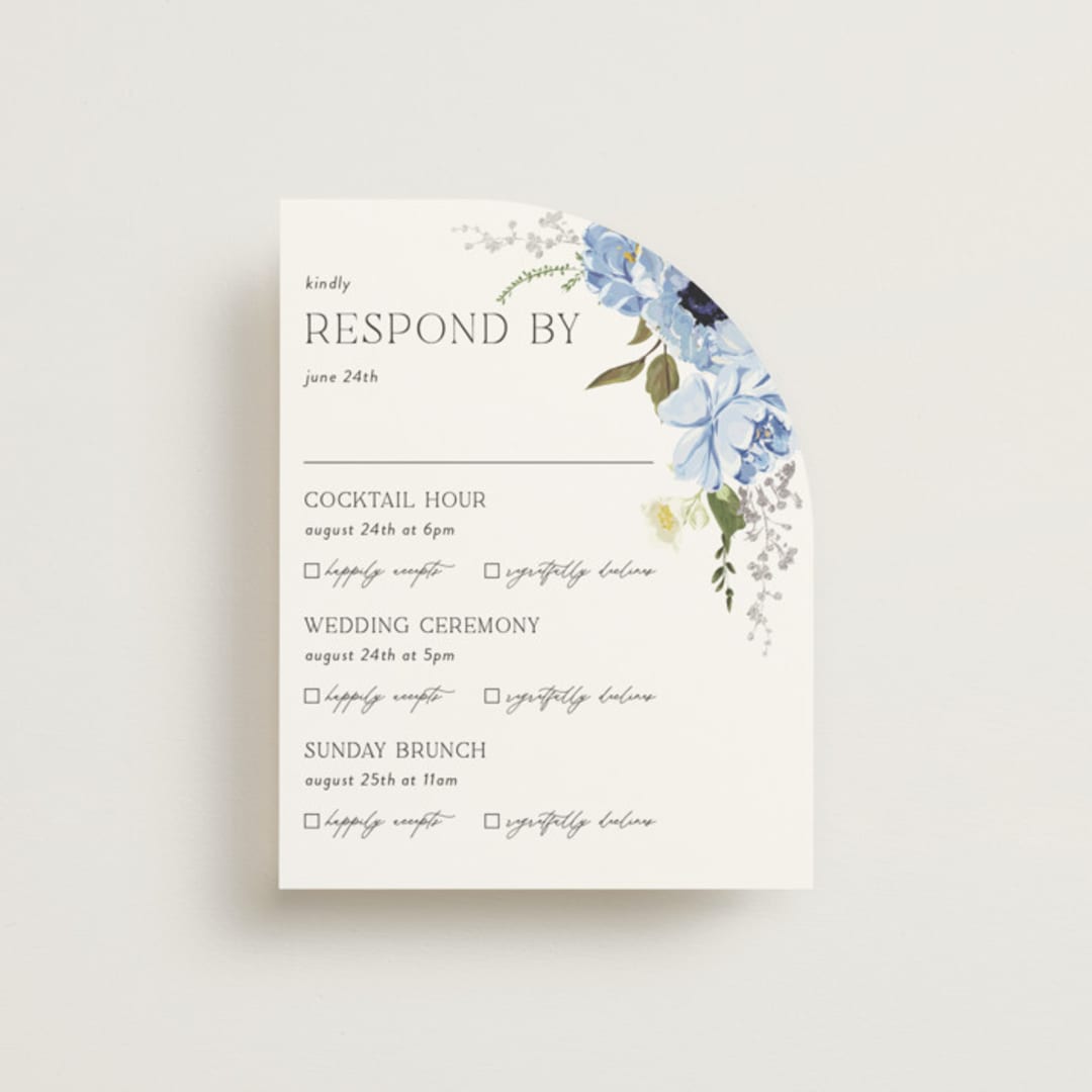 "Timeless Blooms" - Foil-Pressed Multi-Event RSVP Cards in Azure by Susan Moyal - Front
