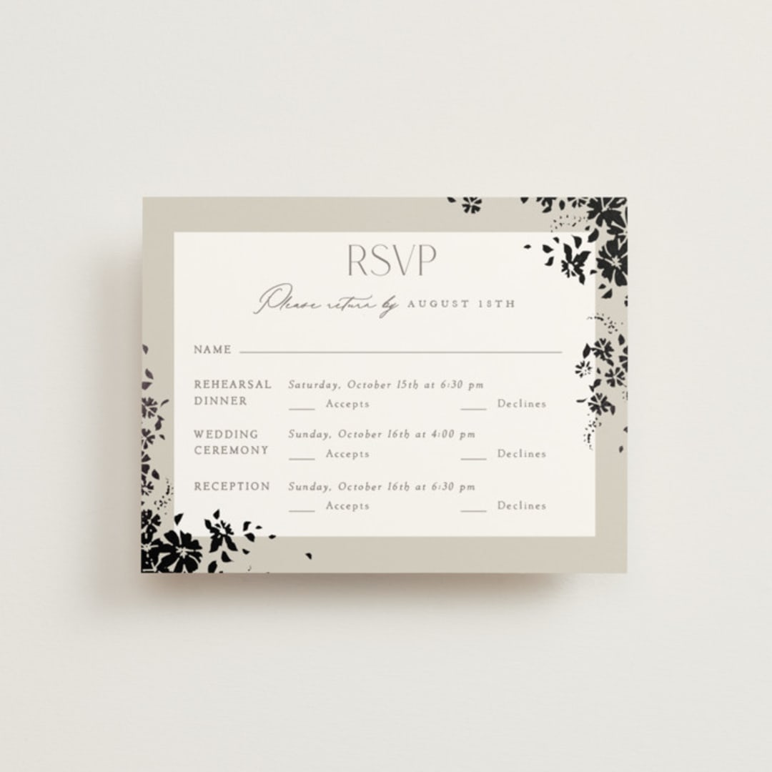 "Bouquet Toss" - Foil-Pressed Multi-Event RSVP Cards in Smoke by Robert and Stella - Front