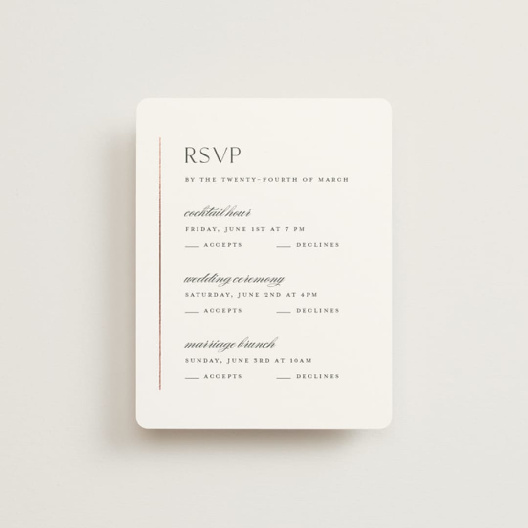 "Understated Elegance" - Foil-Pressed Multi-Event RSVP Cards in Cotton by Stacey Meacham - Front