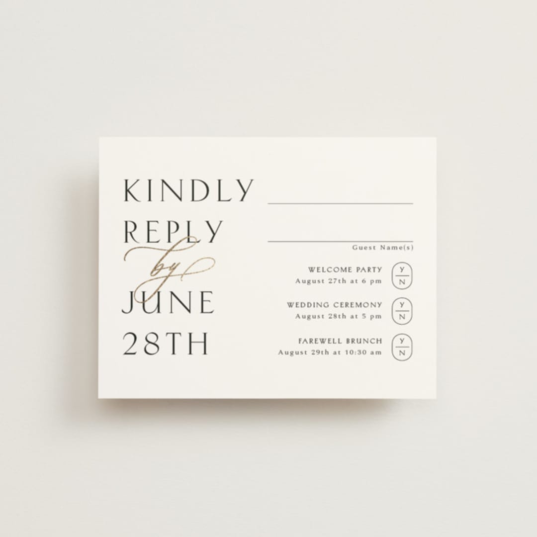 "Postcard" - Foil-Pressed Multi-Event RSVP Cards in Snow by Kaydi Bishop - Front