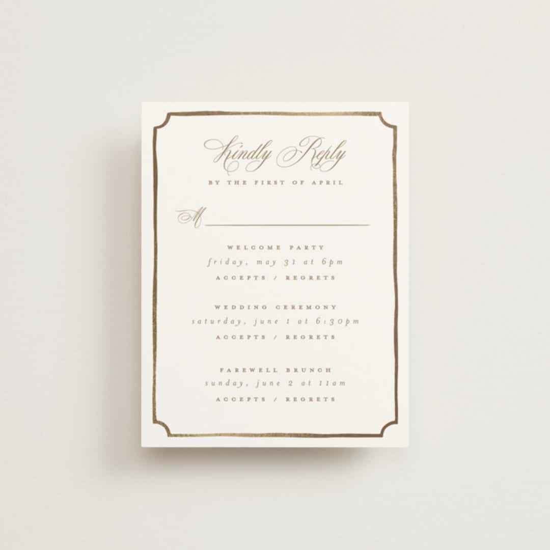 "Monogram in Leaves" - Foil-Pressed Multi-Event RSVP Cards in Pearl by Leah Bisch - Front