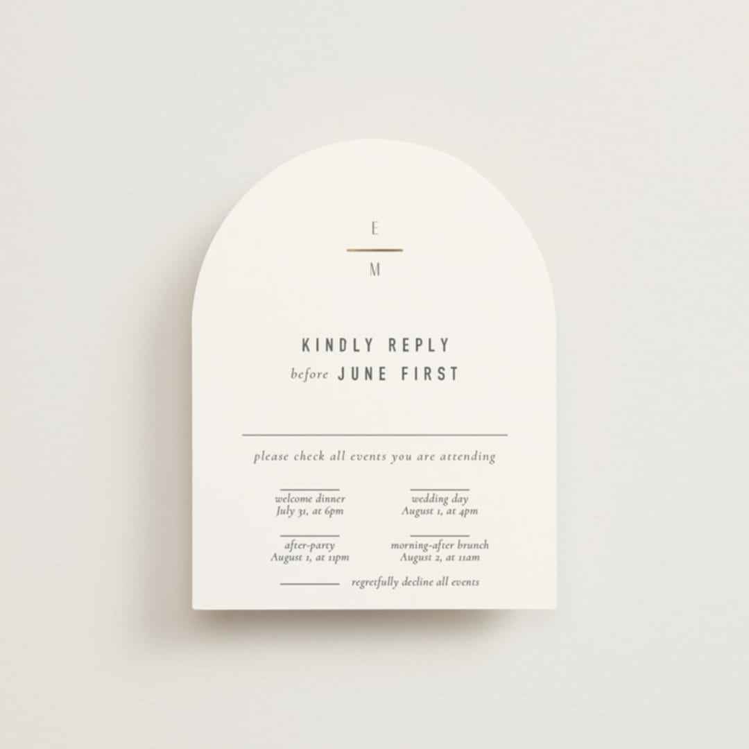 "Minimal Monogram" - Foil-Pressed Multi-Event RSVP Cards in Granite by Jackie Mangiolino - Front