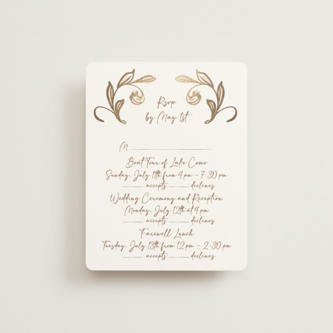 "Bella Bellissima" - Foil-Pressed Multi-Event RSVP Cards in Blush by Ani Somi - Front