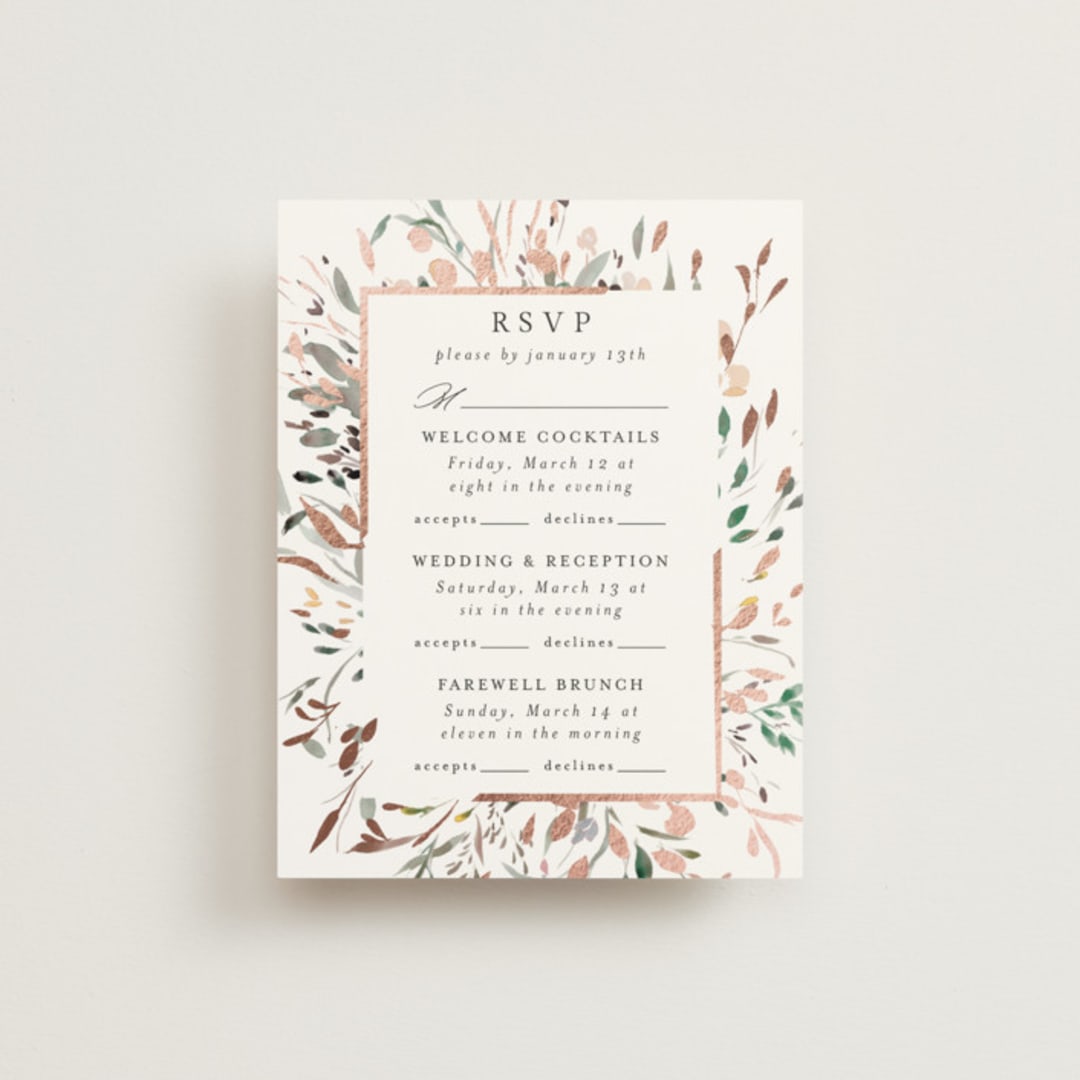 "Undone" - Foil-Pressed Multi-Event RSVP Cards in Garden by Itsy Belle Studio - Front