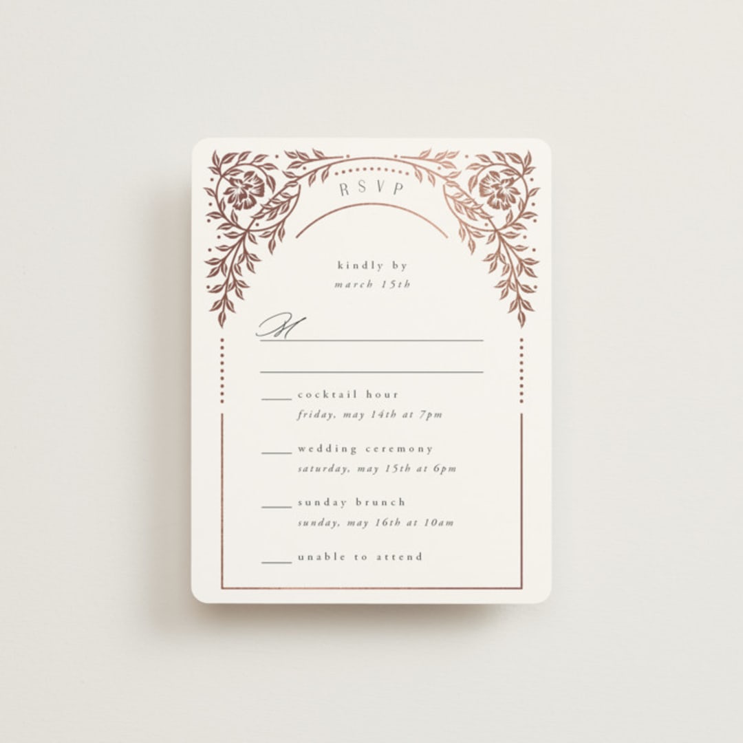 "Gilded nouveau frame" - Foil-Pressed Multi-Event RSVP Cards in Onyx by Ana de Sousa - Front