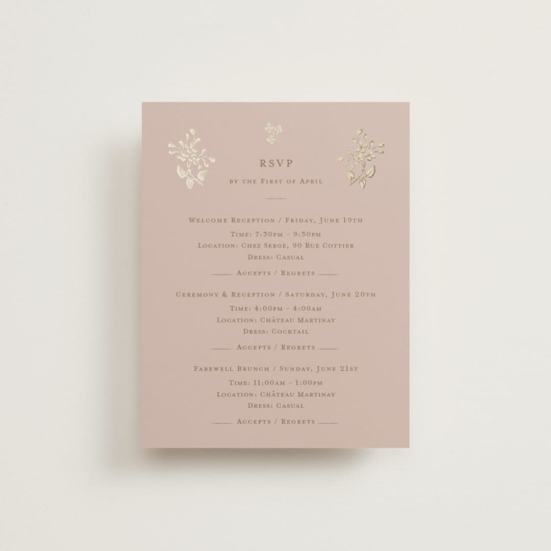 "French Train" - Foil-Pressed Multi-Event RSVP Cards in Rose by Ani Somi - Front