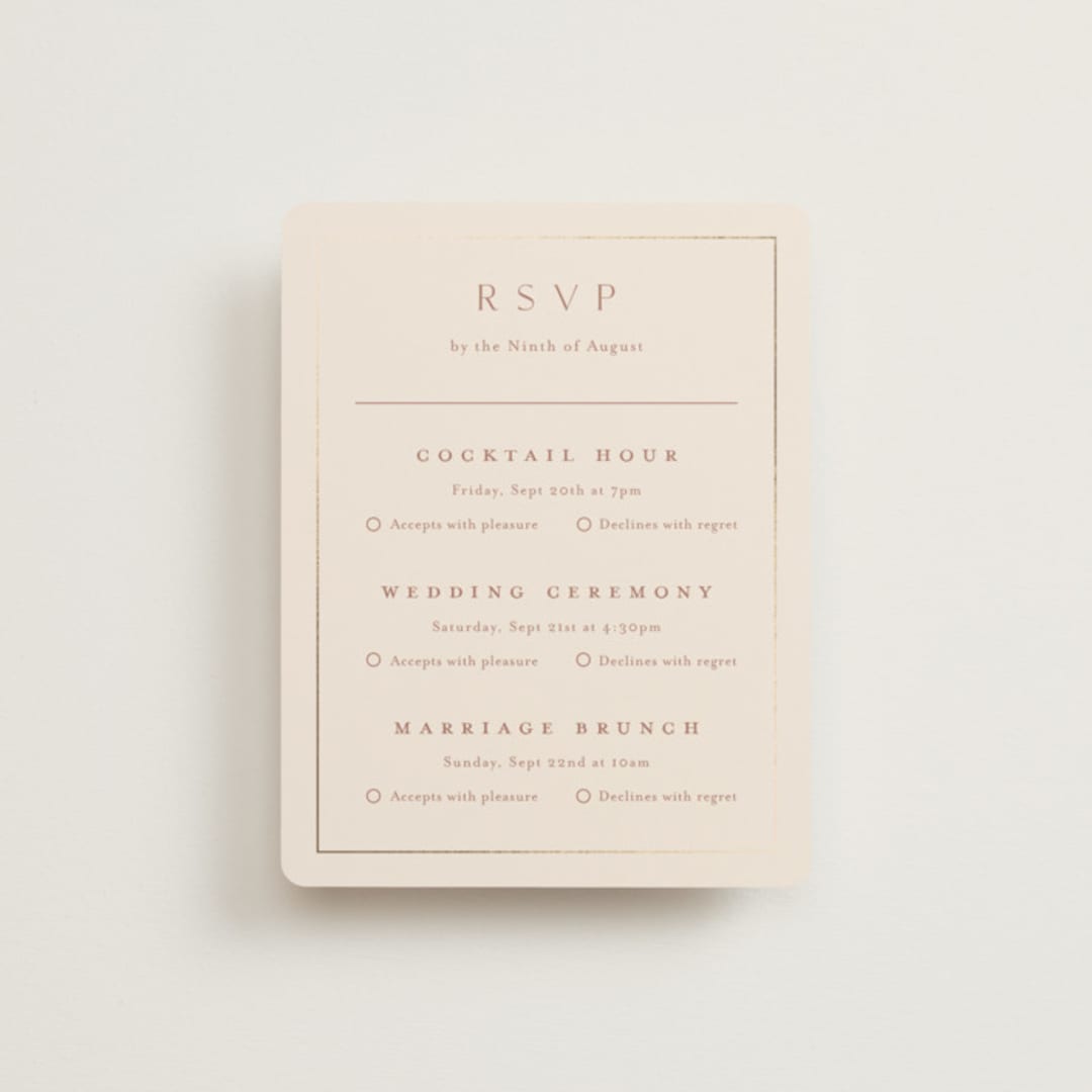 "Warm affection" - Foil-Pressed Multi-Event RSVP Cards in Dusty Rose by Stacey Meacham - Front