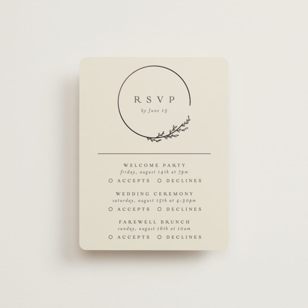 "Branched" - Foil-Pressed Multi-Event RSVP Cards in Almond by Brianne Larsen - Front