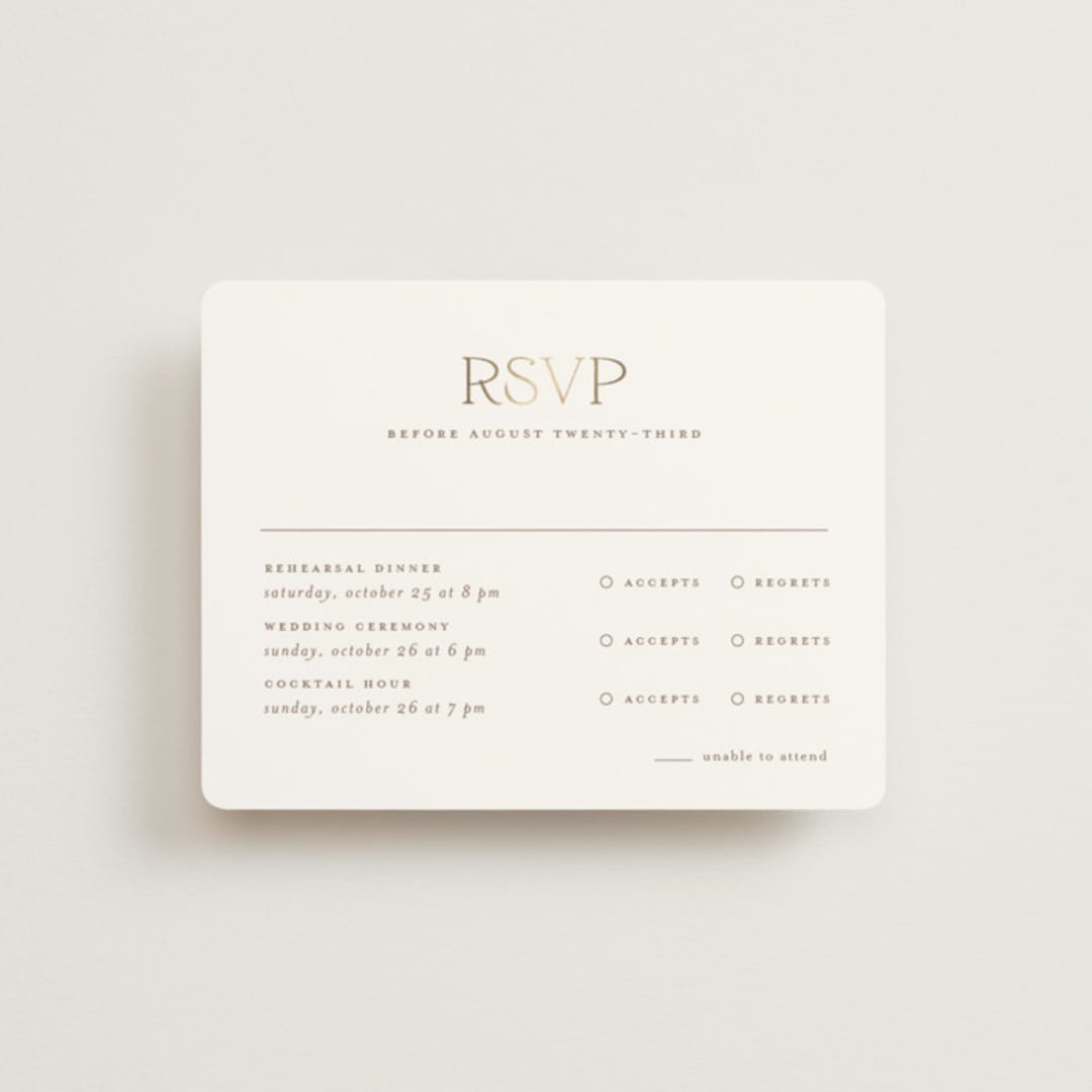 "kouignette" - Foil-Pressed Multi-Event RSVP Cards in Chiffon by chocomocacino - Front