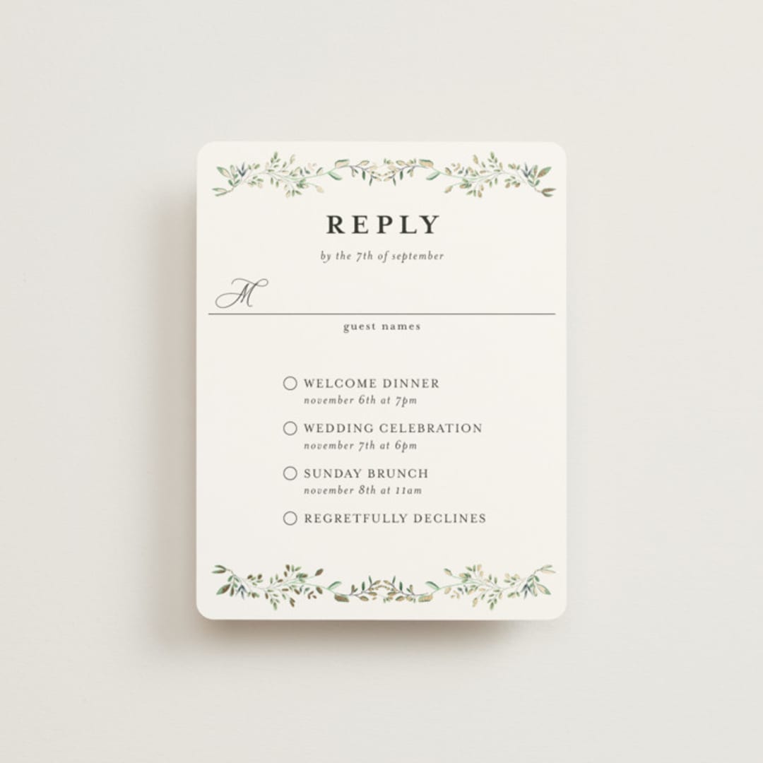 "Monogramed Arch" - Foil-Pressed Multi-Event RSVP Cards in Mojito by Susan Moyal - Front