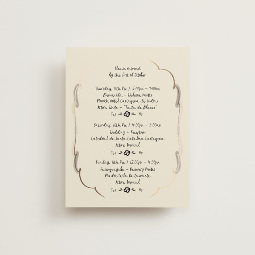 "Santa Catalina" - Foil-Pressed Multi-Event RSVP Cards in Ink Wash by Ani Somi - Front