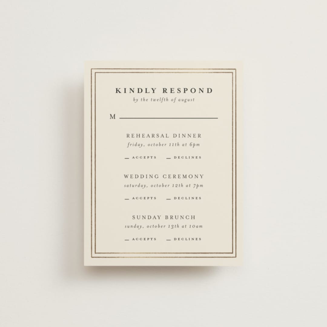 "Hansen" - Foil-Pressed Multi-Event RSVP Cards in Almond by Stephanie Hawkes - Front