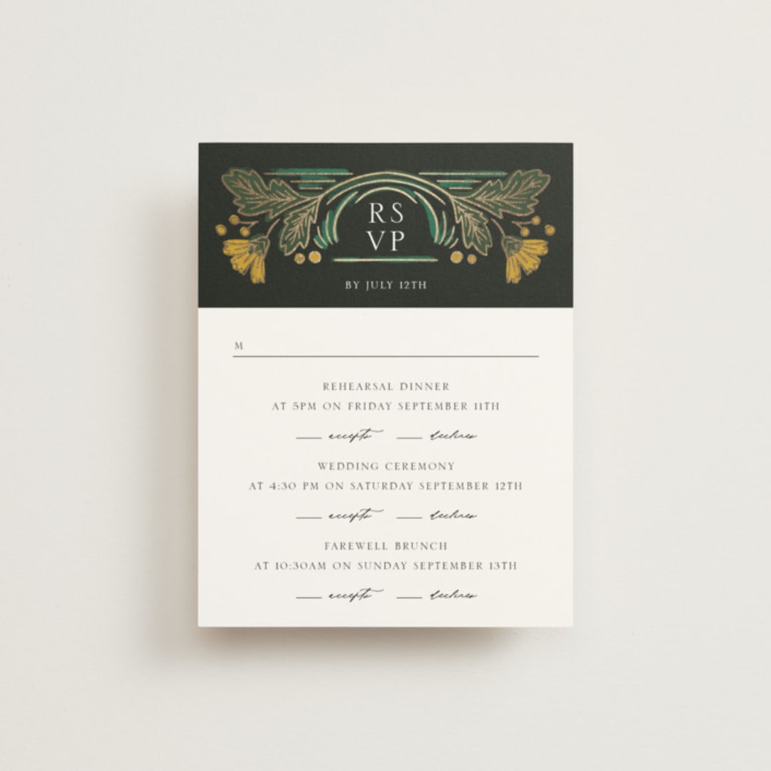 "Embellished" - Foil-Pressed Multi-Event RSVP Cards in Buttercup by Jen Owens - Front