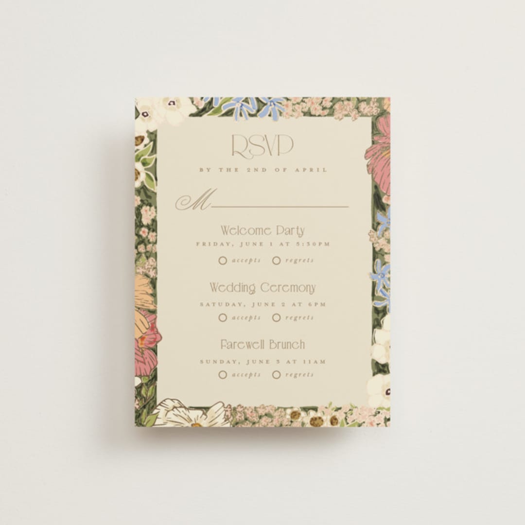 "In The Garden" - Foil-Pressed Multi-Event RSVP Cards in Sherbert by Leah Bisch - Front