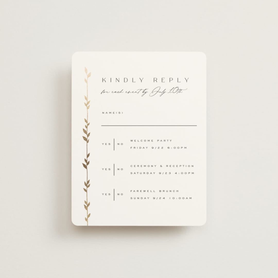 "Courtyard" - Foil-Pressed Multi-Event RSVP Cards in Lily by Owl and Toad - Front