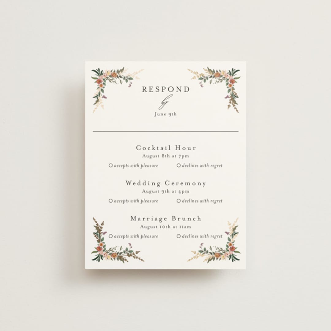 "Blooming Vine" - Foil-Pressed Multi-Event RSVP Cards in Blush by Susan Moyal - Front