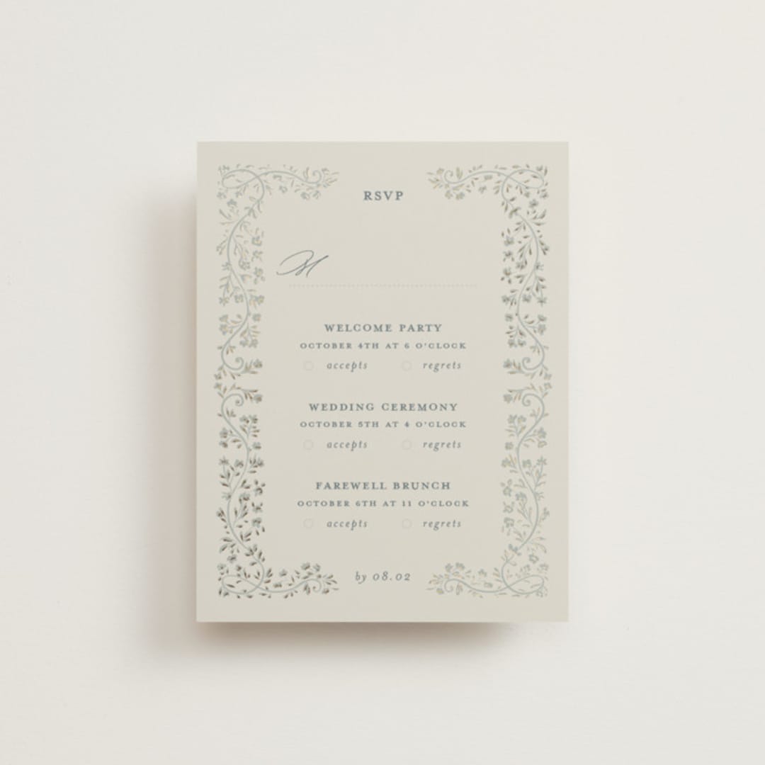 "Floral Romance" - Foil-Pressed Multi-Event RSVP Cards in Something Blue by Gwen Bedat - Front