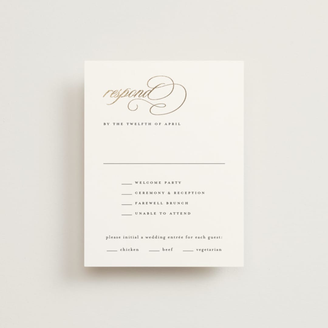 "Left Align" - Foil-Pressed Multi-Event RSVP Cards in Silk by Kelly Schmidt - Front