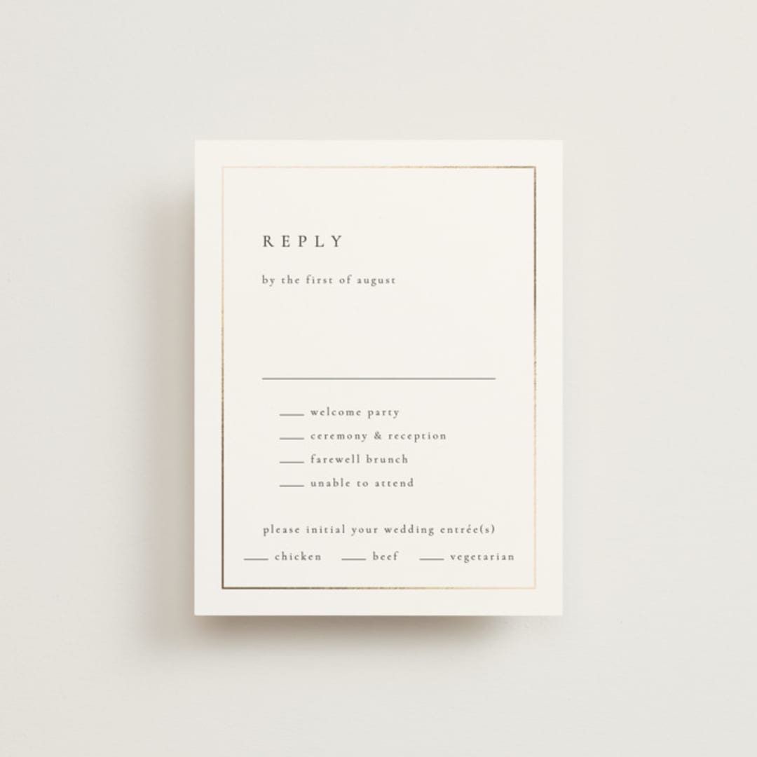 "Golden Ampersand" - Foil-Pressed Multi-Event RSVP Cards in Silk by Kelly Schmidt - Front