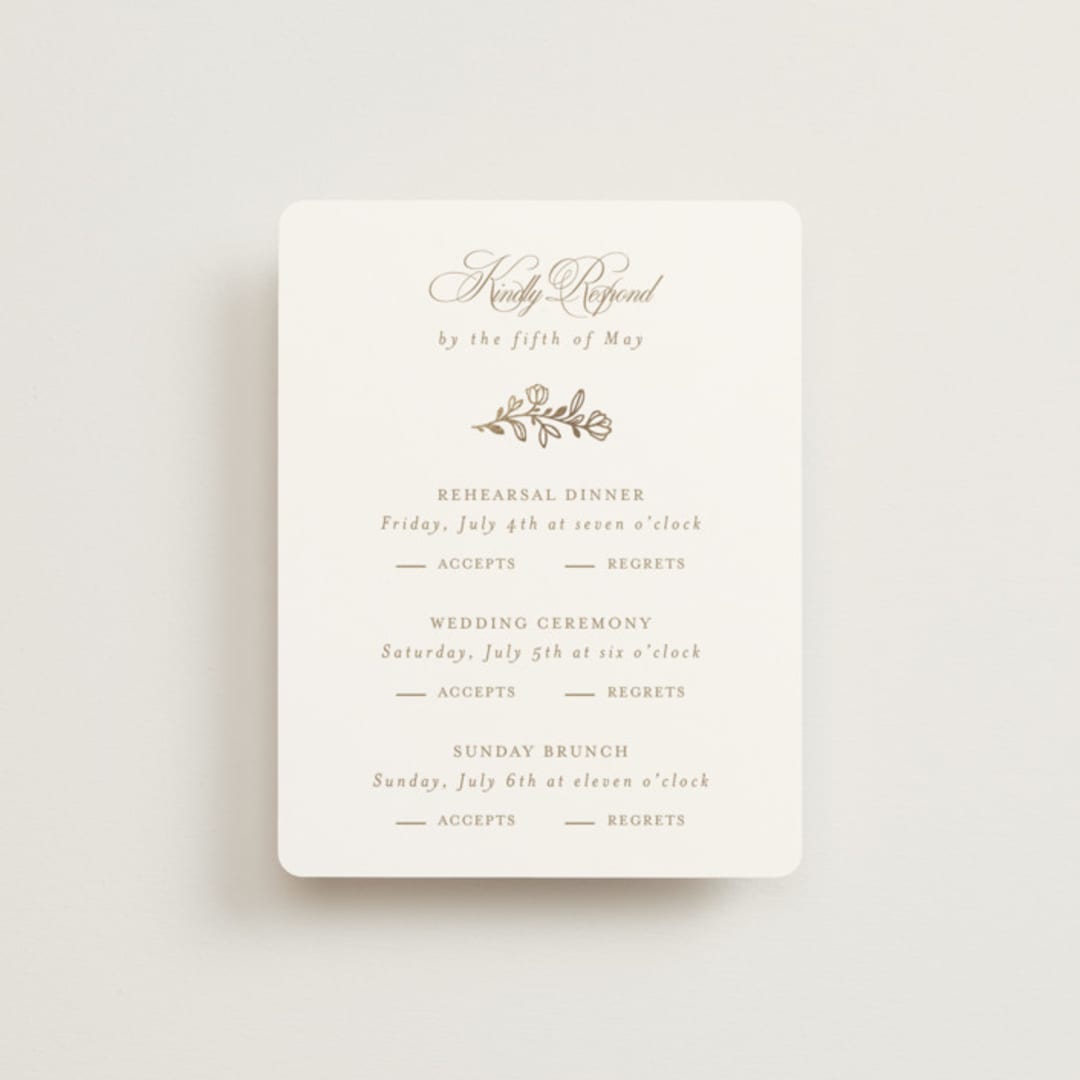 "Gold Crest" - Foil-Pressed Multi-Event RSVP Cards in Ivory by Mansi Verma - Front