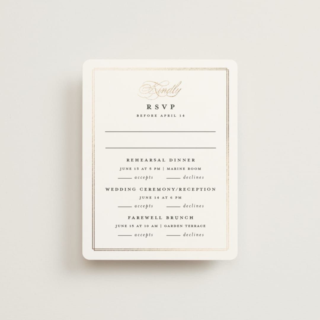 "Timeless" - Foil-Pressed Multi-Event RSVP Cards in Linen by Erica Krystek - Front