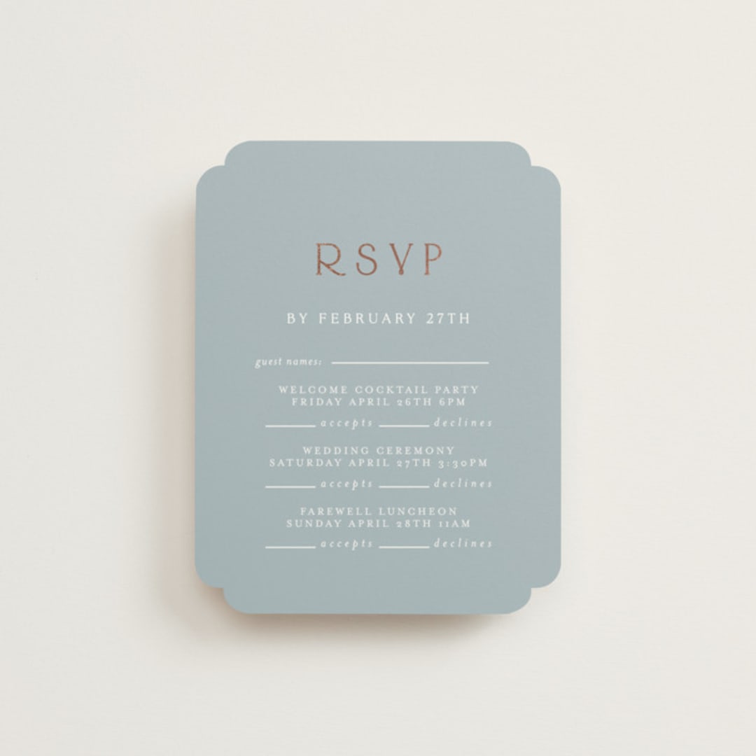"Gilded Edge" - Foil-Pressed Multi-Event RSVP Cards in Provincial by Angela Thompson - Front