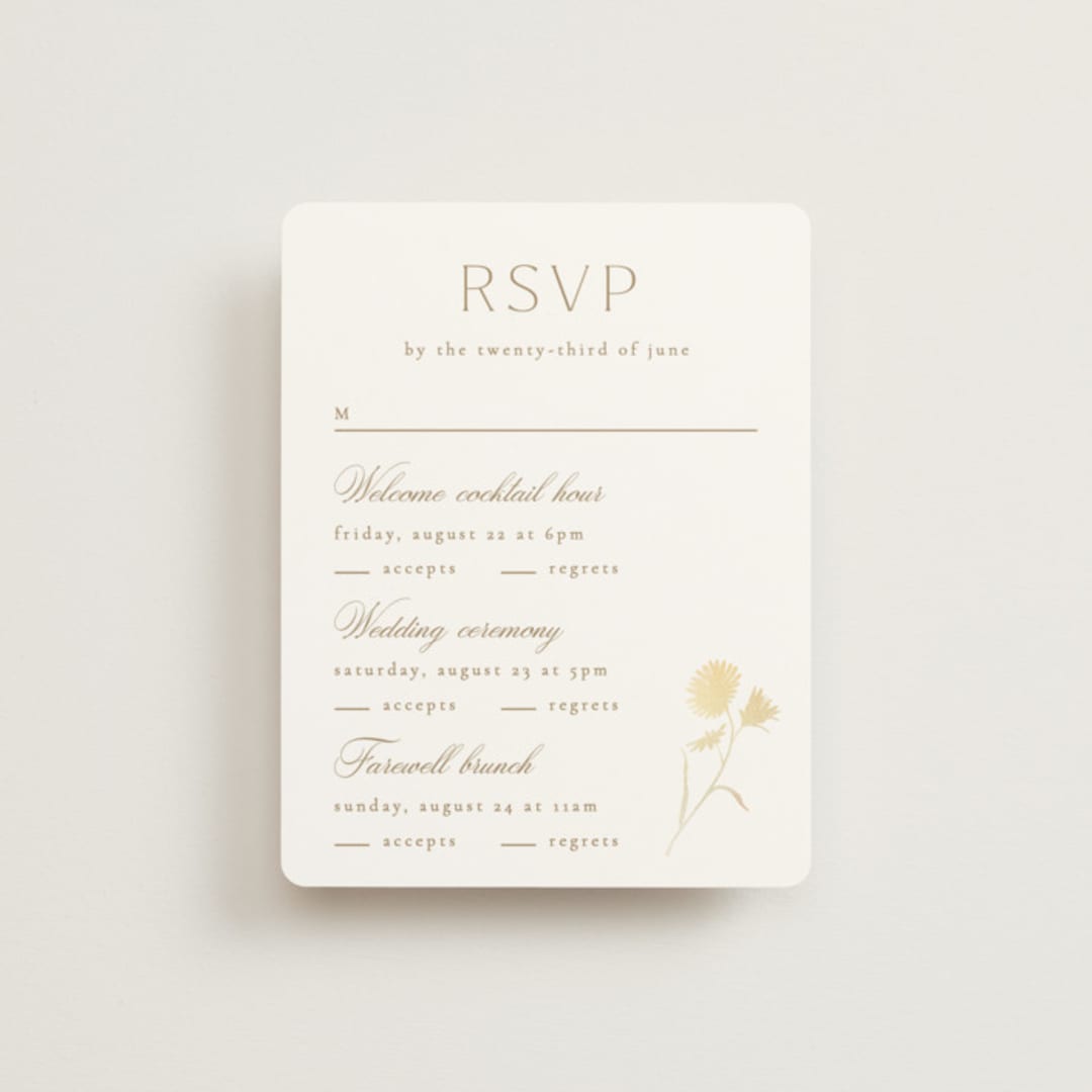 "The Romantic" - Foil-Pressed Multi-Event RSVP Cards in Buttercream by Kristie Kern - Front