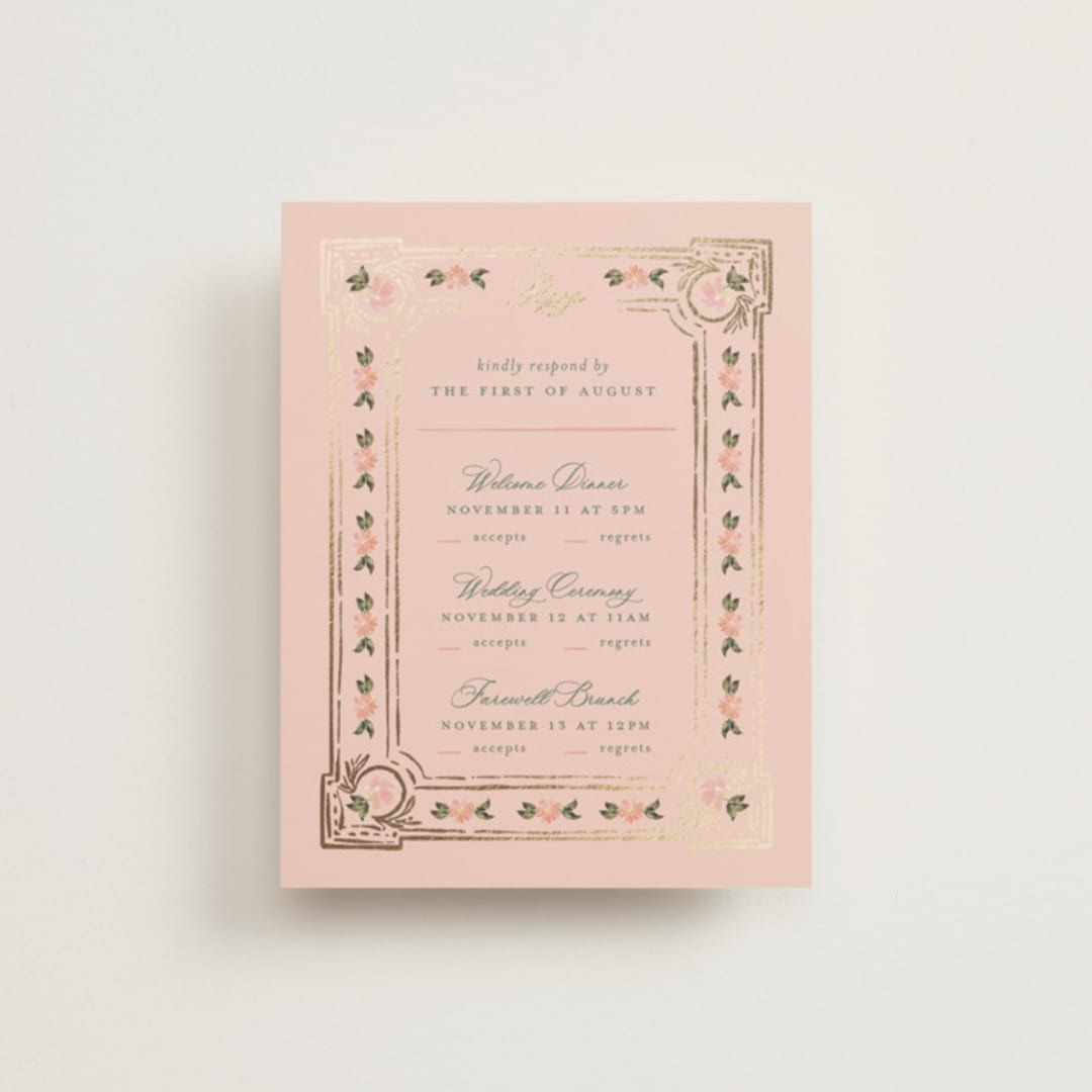"Princess" - Foil-Pressed Multi-Event RSVP Cards in Pine by Claudia Orengo - Front