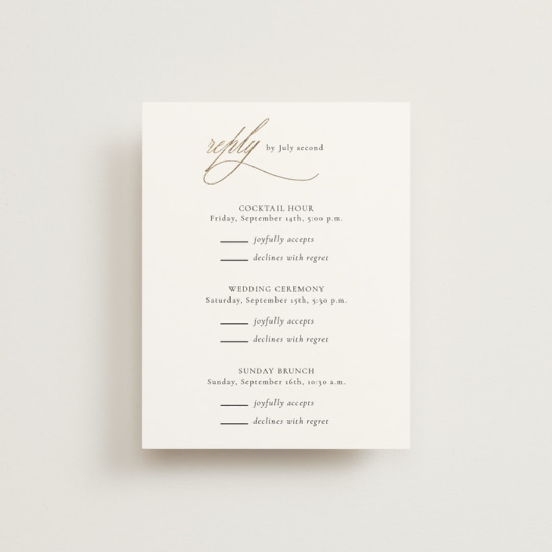 "Fineline" - Foil-Pressed Multi-Event RSVP Cards in Spun Sugar by Jessica Williams - Front