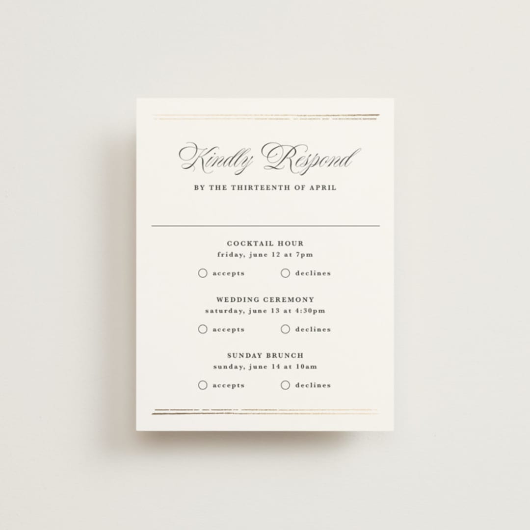 "Lake Como" - Foil-Pressed Multi-Event RSVP Cards in Diamond by Kate Ahn - Front