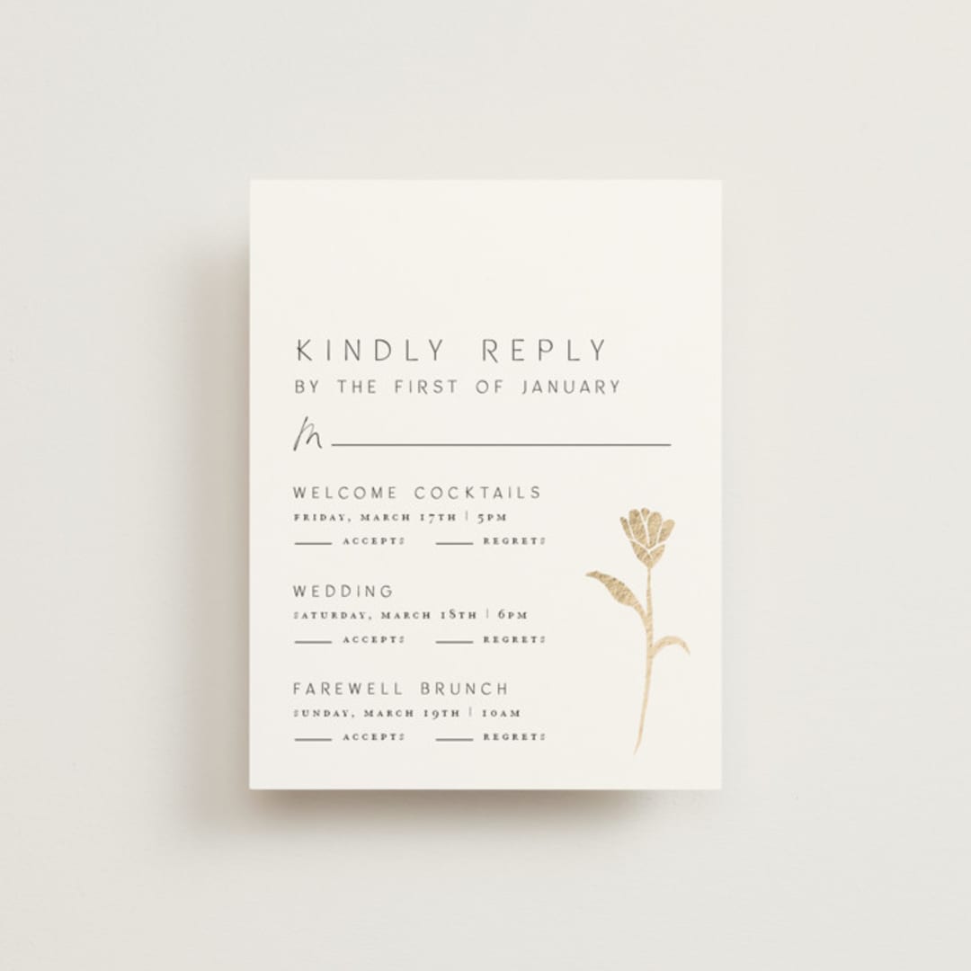 "Perennial" - Foil-Pressed Multi-Event RSVP Cards in Cotton by Amy Kross - Front