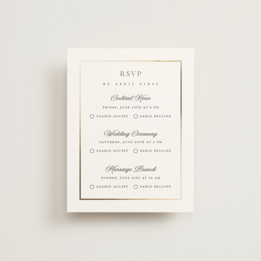 "Opulence" - Foil-Pressed Multi-Event RSVP Cards in Pearl by Stacey Meacham - Front