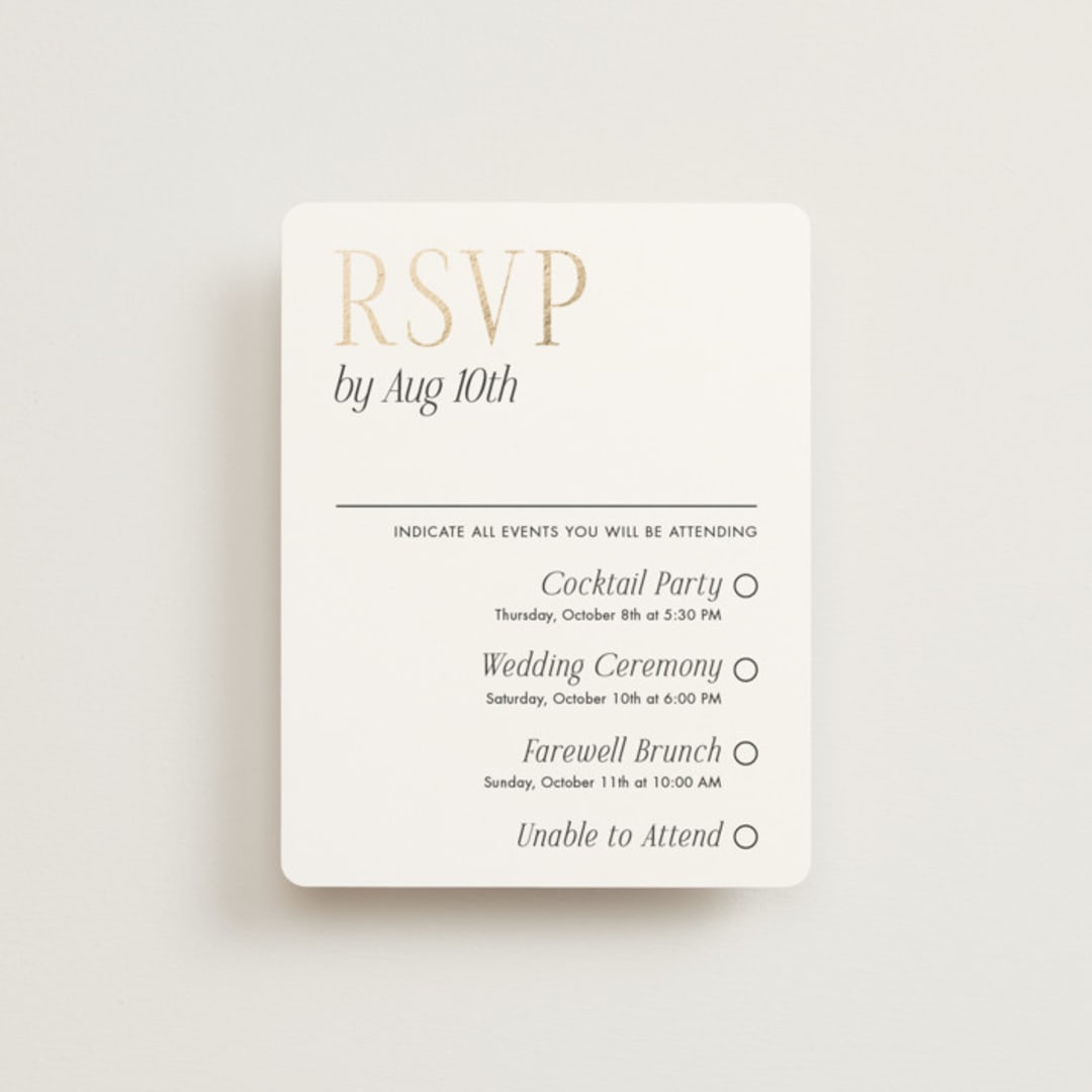 "Magazine" - Foil-Pressed Multi-Event RSVP Cards in Lace by Kaydi Bishop - Front