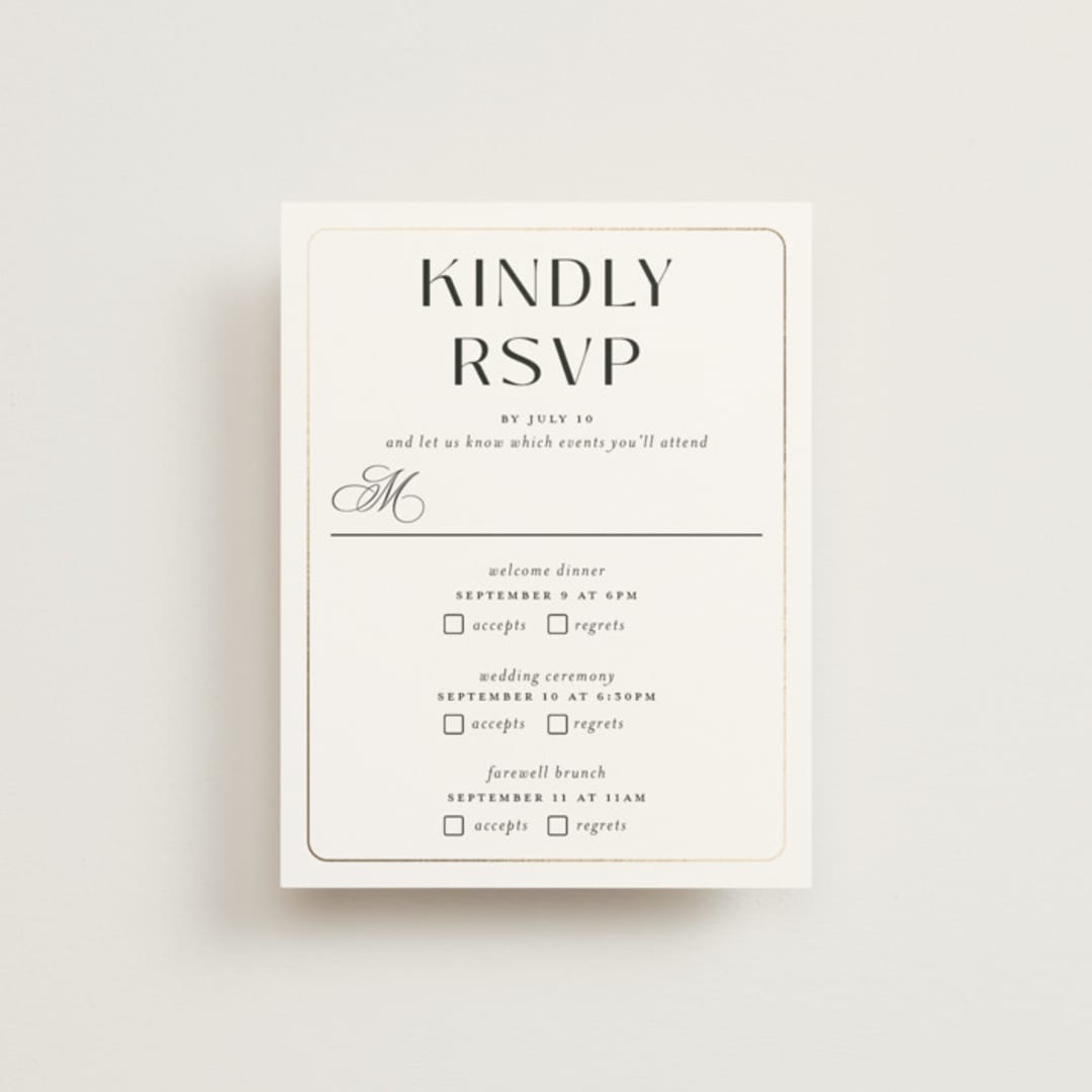 "Loren" - Foil-Pressed Multi-Event RSVP Cards in Cotton by Christie Garcia - Front