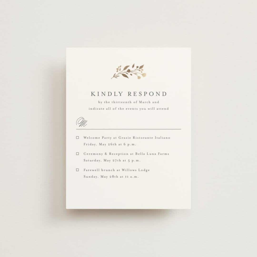 "Embrace" - Foil-Pressed Multi-Event RSVP Cards in Cloudy by Jennifer Postorino - Front