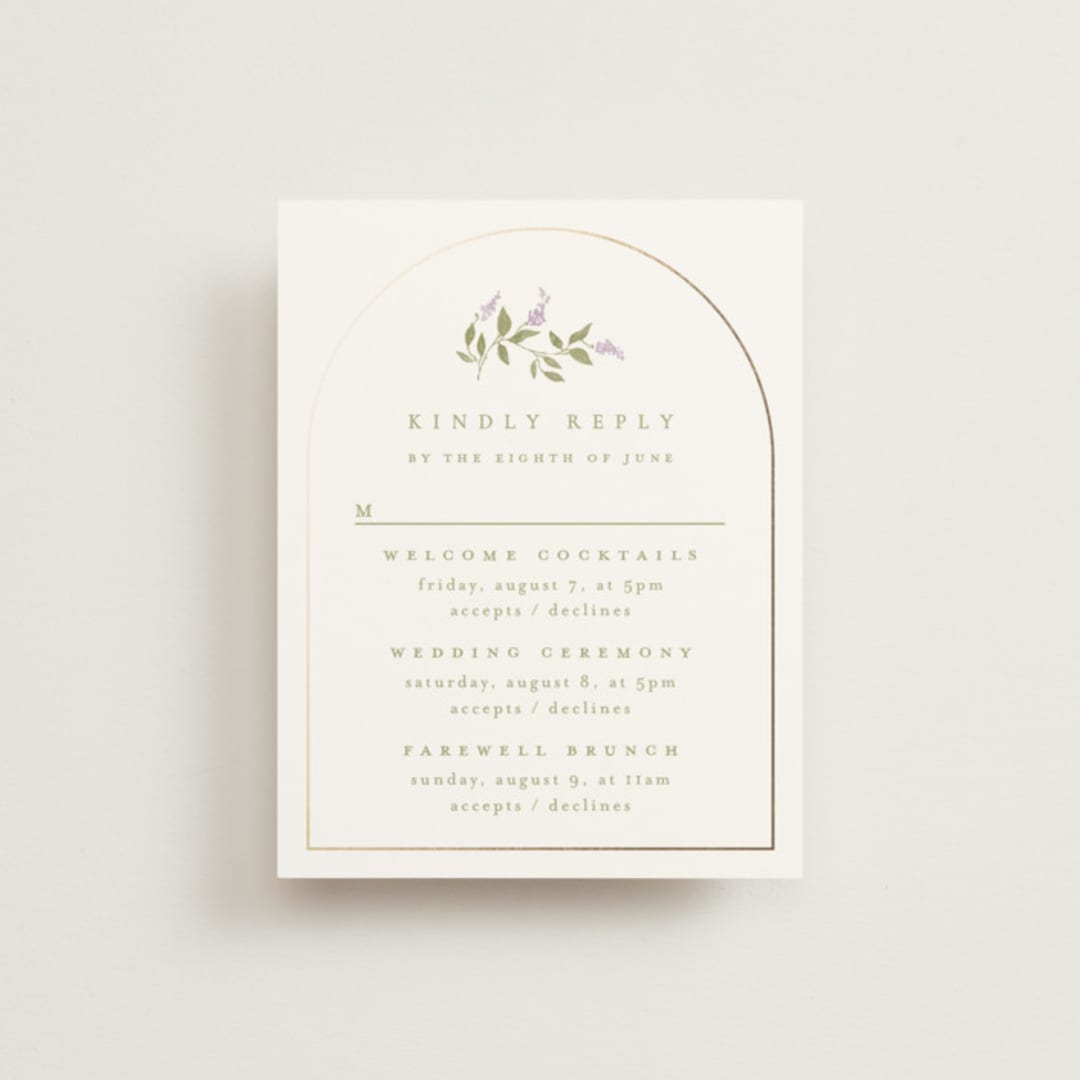 "Marmont" - Foil-Pressed Multi-Event RSVP Cards in Lilac by Kristie Kern - Front