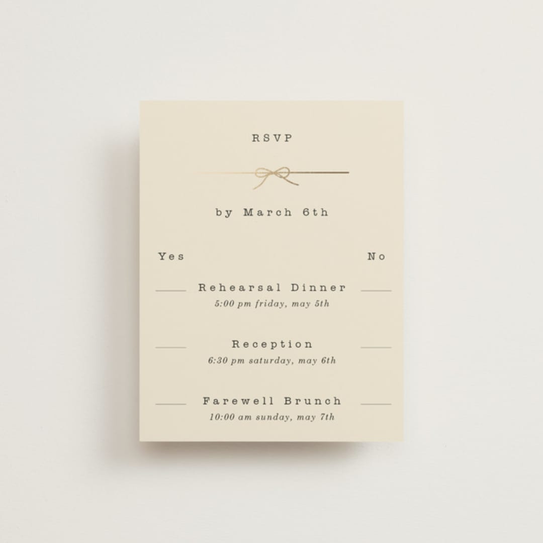 "Bow Tie" - Foil-Pressed Multi-Event RSVP Cards in Ivory by Baumbirdy - Front