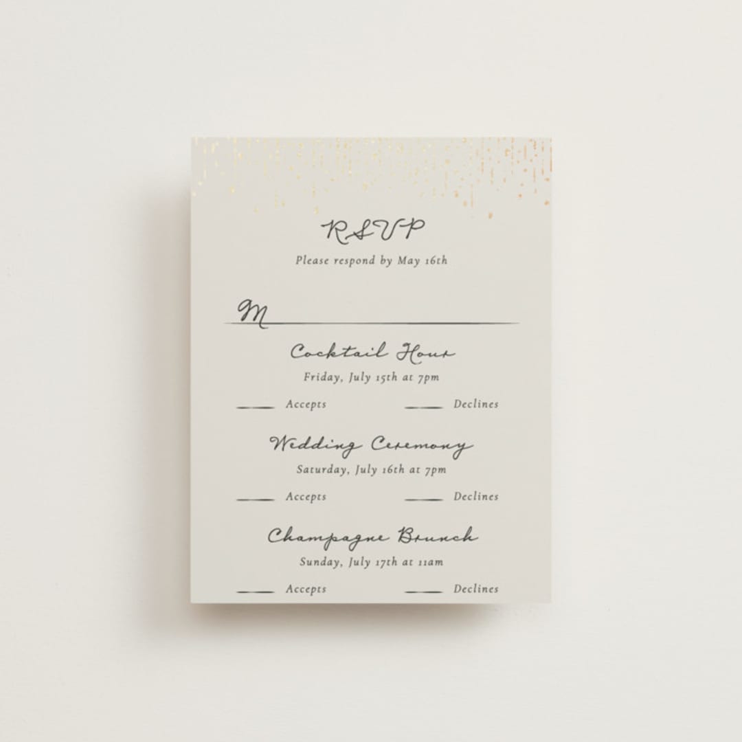 "Hand Illustrated Whimsical Chandelier" - Foil-Pressed Multi-Event RSVP Cards in Noir by Jackie Crawford - Front