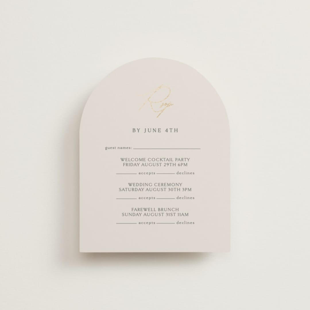 "Eloquent" - Foil-Pressed Multi-Event RSVP Cards in Ivory by Angela Thompson - Front
