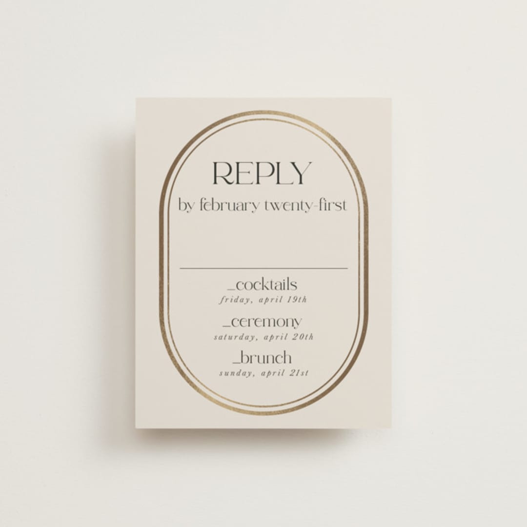 "oval" - Foil-Pressed Multi-Event RSVP Cards in Sandstone by Lori Wemple - Front